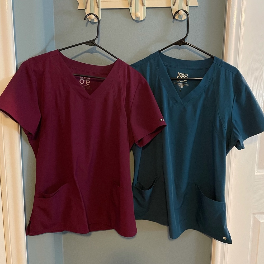 2 scrub tops by BarcoOne, size Large
